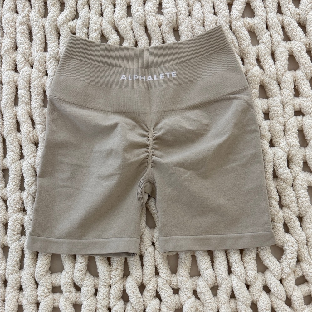 Alphalete Beige High-Rise Amplify Shorts